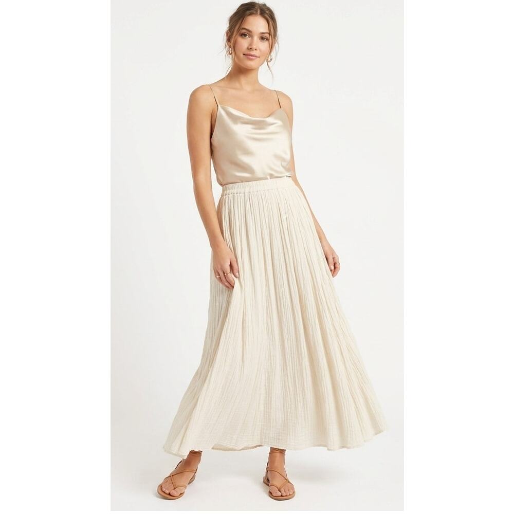 NEW DIRECTIONS Women's Maxi Skirt XL Viscose Cream Flowy Lightweight Summer